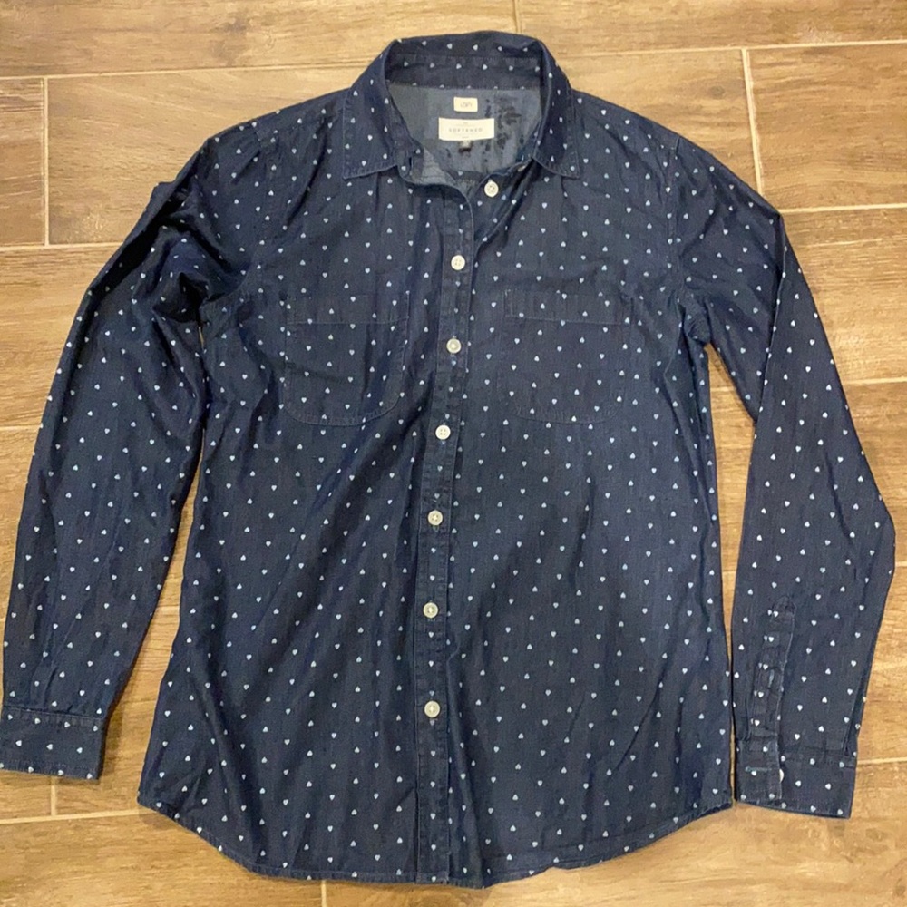 Dark Chambray Heart Print Shirt